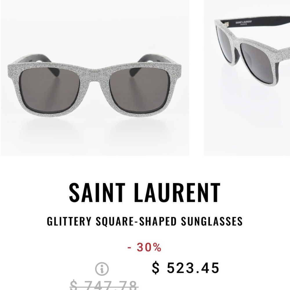Silver glitter and leather sunglasses Saint Laurent NWT